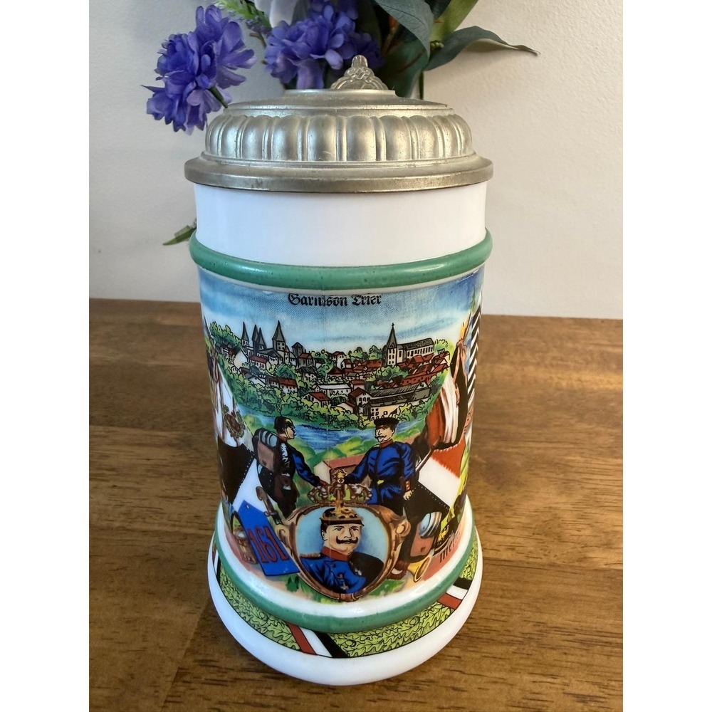 Vintage BMF German Beer Stein Garnison Trier 161 Military Pewter Lid